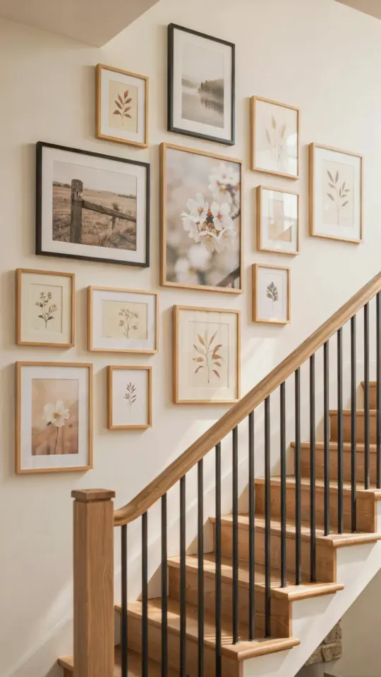 Staircase Gallery Wall Grid Layout | Family Photo Display Idea