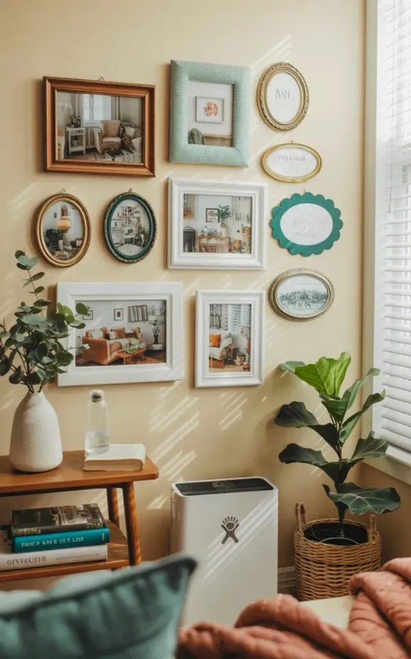 Cozy Gallery Wall with Vintage Frames and Eucalyptus