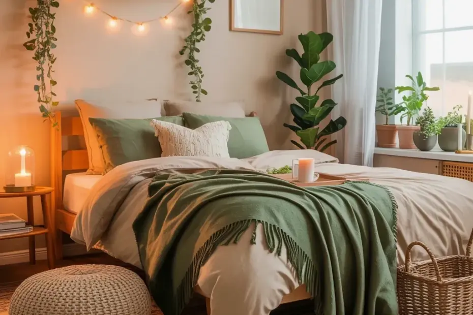 How to Style a Cozy Bedroom with Sage Green Bedding and Plants (Quick Tips)