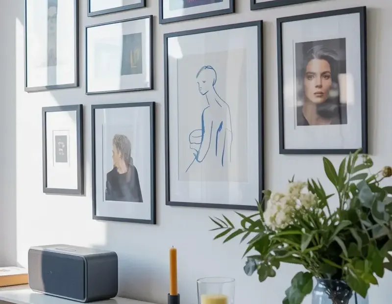 Cozy Reading Nook Gallery Wall with Blue Art and Books