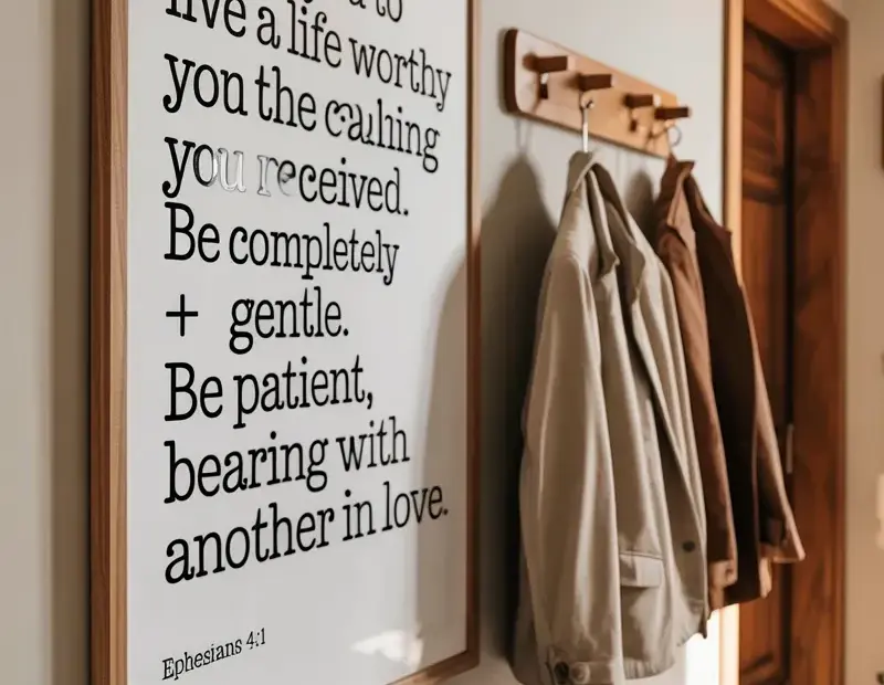 How to style a large Bible verse wall print in a minimalist living room