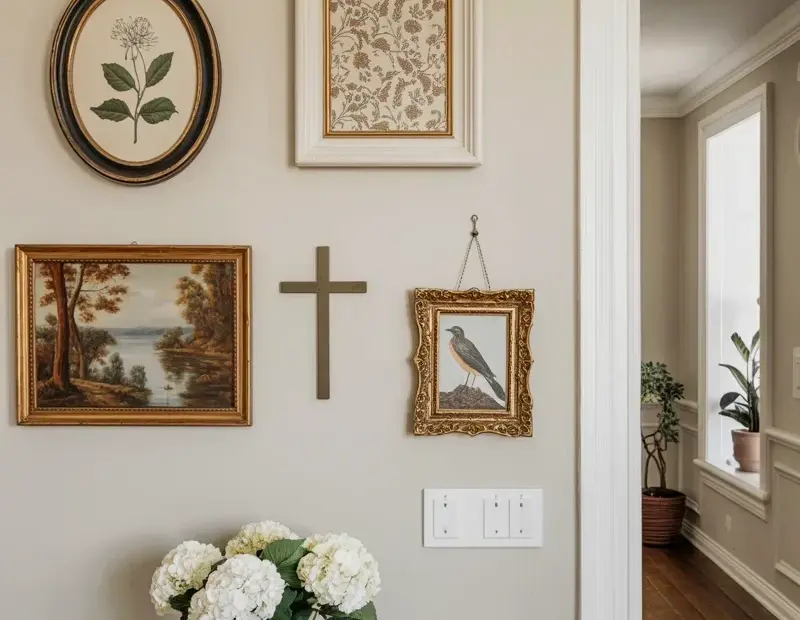 Farmhouse Gallery Wall Idea | Before & After with Botanical Prints and Landscape Art