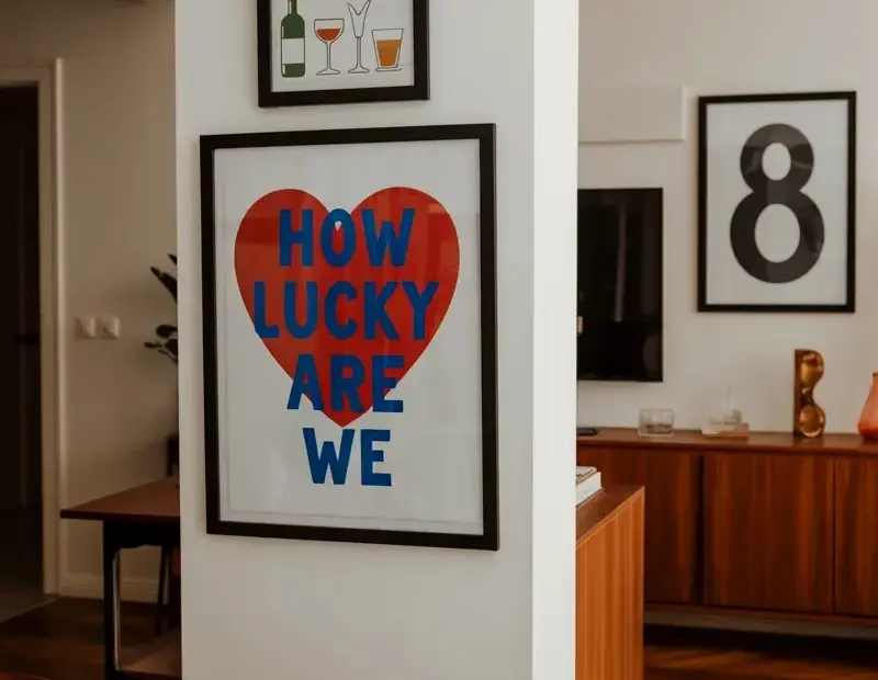 How Lucky Are We Valentine's Day Gallery Wall - Heart Art, Happy Hour Club Print & Number 8 Decor