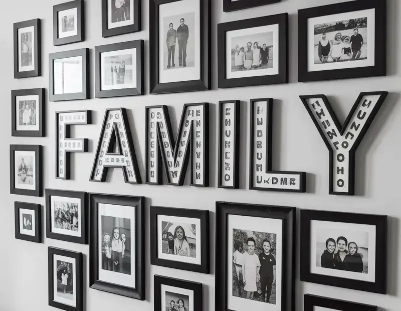 Budget Family Gallery Wall Idea with Letter Frames | Easy DIY Photo Wall
