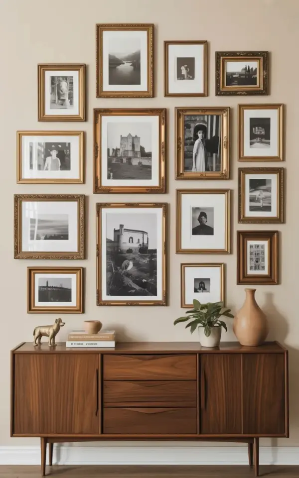 Gallery Wall Before and After: 15 Vintage Frames Arranged Asymmetrically | Black & White Art