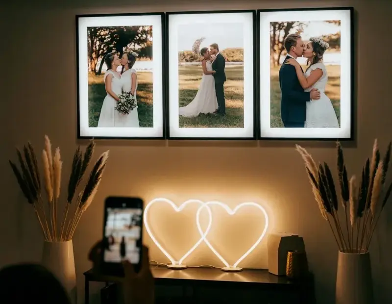 How to Arrange a Wedding Photo Wall like this | Console Table Styling Tips