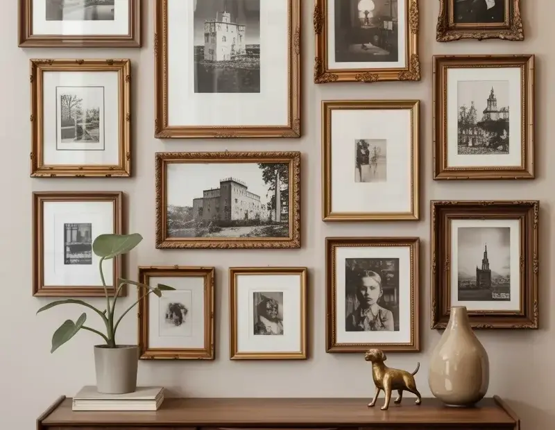 Black and White Gallery Wall Inspiration with Vintage Gold Frames