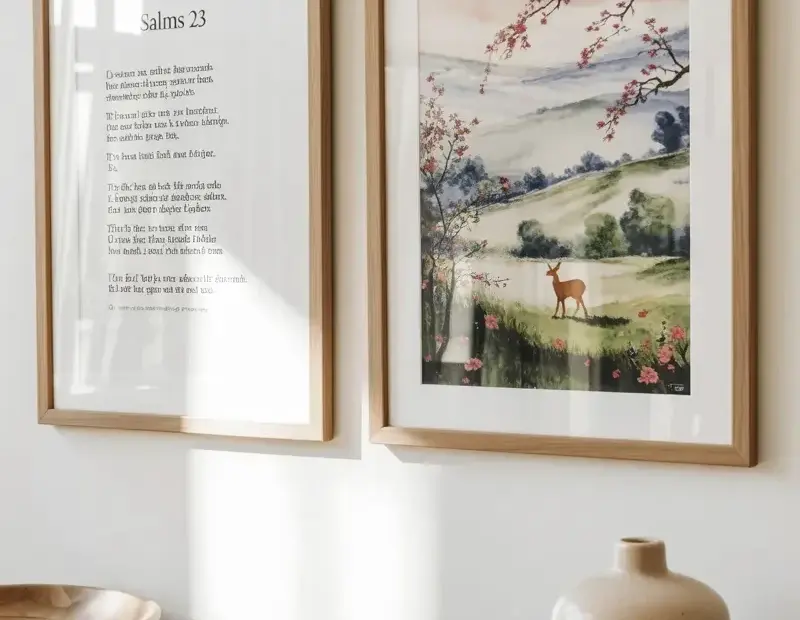 Minimalist Wall Art with Psalm 23 & Watercolor Deer for a Cozy Home