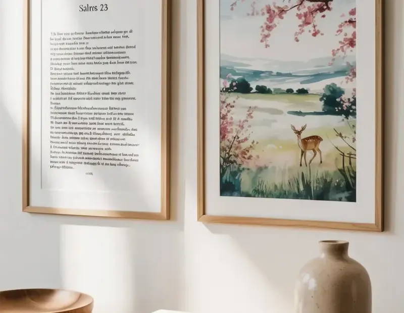 Budget Wall Art Ideas: Psalm 23 Print & Watercolor Deer in Wood Frames